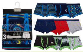 Boys 3pk Cotton Assorted Designs Trunk Fit Boxers by 4Kidz 12 x 3 Pair Pack