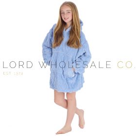 Children's Supersoft Blue Cable Sherpa Fleece Oversize Hoodie by Huggable Hoodie,
