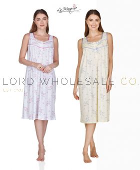03-23354-Wholesale Ladies Floral Breeze Sleeveless Jersey Cotton Rich Nightdress by La Marquise 6 Pieces