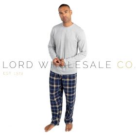 Men's Polycotton Long Sleeve Tee & Navy Yarn Dyed Check Pant Pyjamas by Cargo Bay 10 Pieces