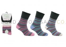 12-3251-Ladies Stripes 3 Pair Pack Wellness Organic Cotton Socks Siena by Eazy Grip