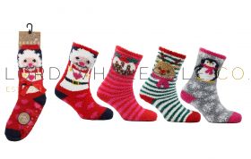 Ladies 1pk Cosy Christmas Socks Bed Socks With Grips by Snuggle Toes 12 Pairs