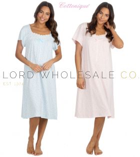 Ladies 100% Soft Jersey Cotton Short Sleeve Pastel Spot Nightdress by Cottonique 5 Pieces