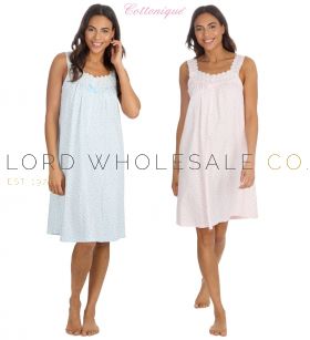 Ladies 100% Soft Jersey Cotton Sleeveless Pastel Spot Nightdress by Cottonique 5 Pieces