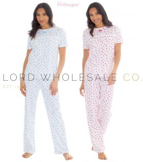 Ladies 100% Soft Jersey Cotton Floral Short Sleeve Pyjamas by Cottonique 6 Pieces