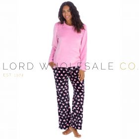 Ladies Pink Hearts Printed Soft Cosy Fleece Pyjamas by Forever Dreaming 6 Pieces