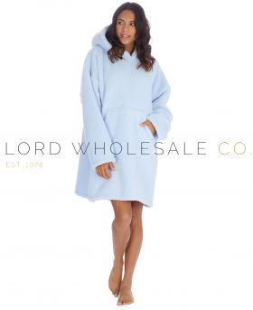 Ladies Sky Blue Sherpa Fleece Oversized Borg Hoodie by Huggable Hoodie