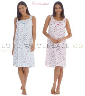 Ladies 100% Soft Jersey Cotton Sleeveless Floral Nightdress by Cottonique 5 Pieces