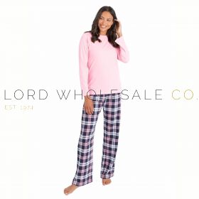 Ladies Polycotton Long Sleeve Yarn Top & Pink Check Pant Pyjama Set by Momentii 6 Pieces