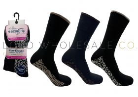 Wholesale ladies Eazy Grip cotton rich non-elastic patterned comfort top socks in assorted colours