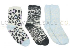 Ladies 3pk Animal Print Supersoft Cosy Socks With Grips by Snuggle Toes 4 x 3 Pair Pack