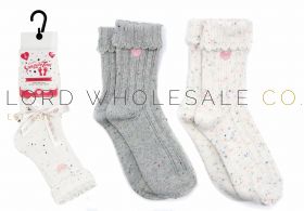 Ladies 2pk Tot Heart Embroidered Speckled Ribbed Socks by Snuggle Toes 6 x 2 Pair Pack