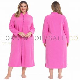 CLEARANCE PLUS SIZE Ladies Amber Fleece Pink Zip Through Gowns by Lady Olga 4045