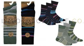 Men's 3pk Bamboo Comfort Fit Army Green/Blue Stripe Socks by Pandastick 4 x 3 Pair Packs