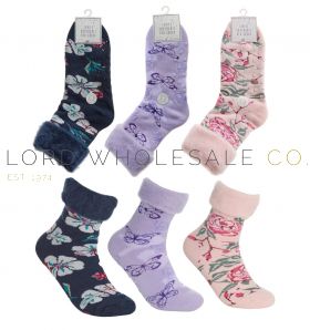 06-41B739/2-Wholesale Ladies Floral Fluffy Bed Socks With Grips by Forever Dreaming 3 x 1 Pair Pack