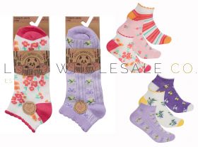 Ladies 3pk Spring Ditsy Floral Bamboo Trainer Socks by Pandastick 4 x 3 Pair Packs
