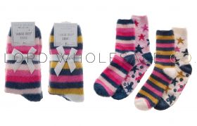 Ladies 2pk Cosy Stars With Grips & Stripe Feather Yarn Socks by Forever Dreaming 6 x 2 Pair Pack