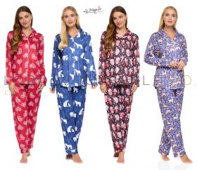 Ladies Cosy Wonders Long Sleeve Button-Through Pyjamas by La Marquise 6 Pieces
