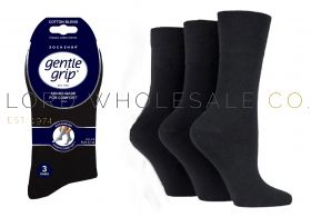 Ladies Plain Black Gentle Grip 3 Pair Pack Socks by Sock Shop