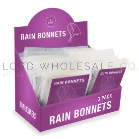 Ladies 3pk Transparent Rain Bonnet In Display Box 24 Packs of 3