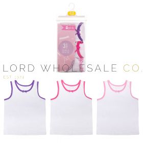 Girls 3pk 100% Cotton White Vest With Coloured Trim by Tom Franks Kids 12 x 3 Pair Pack,