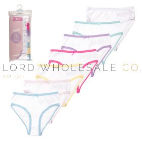 Girls 7pk 100% Cotton White With Coloured Trim Briefs by Tom Franks Girls 12 x 7 Pair Pack