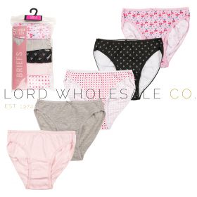 Ladies 5pk Cherry/Heart/Spot Print High Leg Briefs 6 x 5 Pair Pack by Anucci Underwear