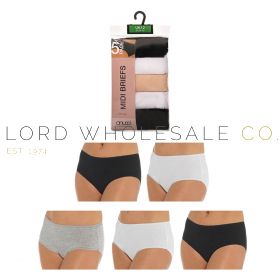Ladies 5pk 100% Cotton Assorted (Plain Neutral Colours) Midi Briefs by Anucci 7 x 5 Pair Pack