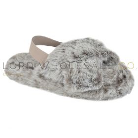 CLEARANCE Ladies Brown Malange Faux Fur Crossover Back Strap Slider Slippers by Slumberzzz 12 Pieces