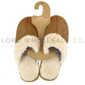 04-FT2352TN-Wholesale Ladies Fur Lined Sued Faux Fur Mule Slippers by Slumberzzz 6 Pairs