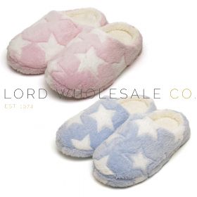 Ladies Soft Feel Star Mule Slippers With Faux Fur Lining by Slumberzzz 6 Pairs