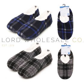 Men's Checked Fleece Soft Sole Footsie Slippers by Slumberzzz 6 Pairs