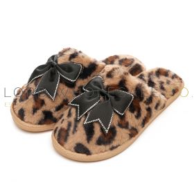 Ladies Leopard Print Mule Slippers with Diamanté Bow by Slumberzzz 6 Pieces