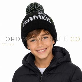 Boys GAMER Knitted Pom Pom Winter Hat by Bertie & Bo 12 Pieces