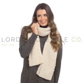 04-GL1259-Wholesale Ladies Cream Fluffy Scarf With Pearl Embellishments by Foxbury 6 Pieces