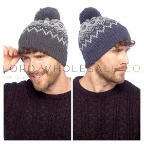 Men's Fairisle Beanie Hat with Bobble by Tom Franks 12 Pieces