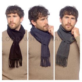 Men's Soft Fleece Plain Scarf With Tassels by Tom Franks 12 Pieces