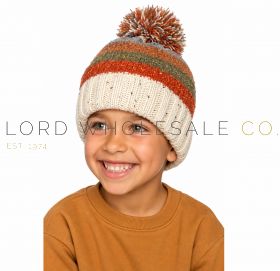 Kids Nep Yarn Knitted Hat with Lining & Pom Pom by Bertie & Bo 12 Pieces