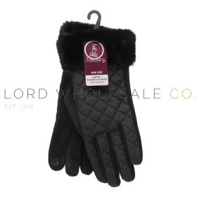Ladies Suede Padded Touchscreen Gloves With Faux Fur Cuff by Foxbury 12 Pairs