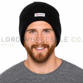 Men's Black & Grey Thinsulate Ribbed Knitted Hat By Heatguard 12 Pieces