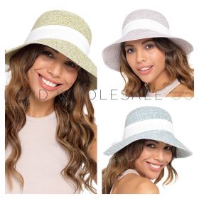 Ladies Assorted Straw Hat with Bow Detail by Foxbury 12 Pieces