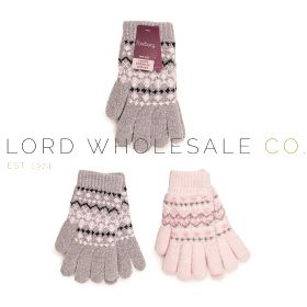 Ladies Assorted Fairisle Design Chenille Gloves by Foxbury 12 Pieces