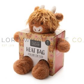 HH0474 Follow That Dream Highland Cow heat bag presented in decorative gift box with Highland cow illustrations.