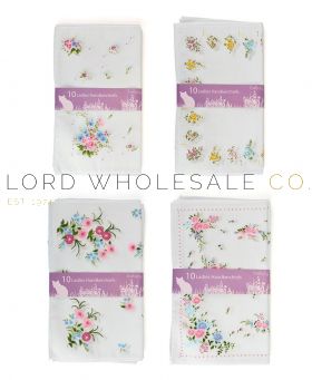 Ladies 10pk Printed Floral Handkerchiefs by Foxbury 12 x 10 Pieces Per Pack