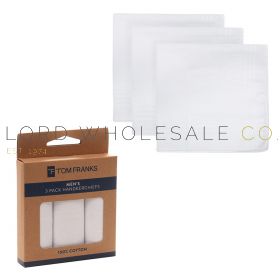 Men's 3pk White 100% Cotton Handkerchiefs (NOT in Display Box) by Tom Franks 12 x Packs of 3