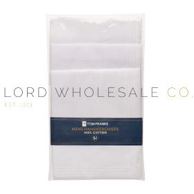 HK042 Tom Franks men's plain white 100% cotton handkerchief with subtle woven stripe border and neatly stitched edges.