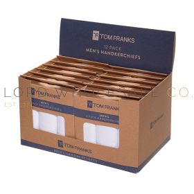 HK047 Tom Franks men's 3 pack white handkerchiefs in brown wholesale display box