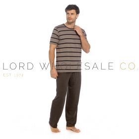 Men’s pyjama sets in assorted colours and styles, available in wholesale packs.
