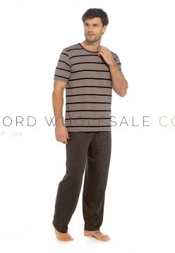 Men’s pyjama sets in assorted colours and styles, available in wholesale packs.
