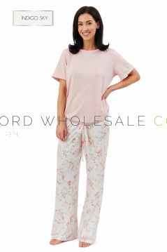 CLEARANCE Ladies Watercolour Floral Satin & Jersey PJ Set by Indigo Sky 1 Piece